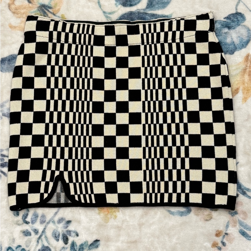 Miou Muse Cotton Blend Checkered Black and White Women's Skirt L